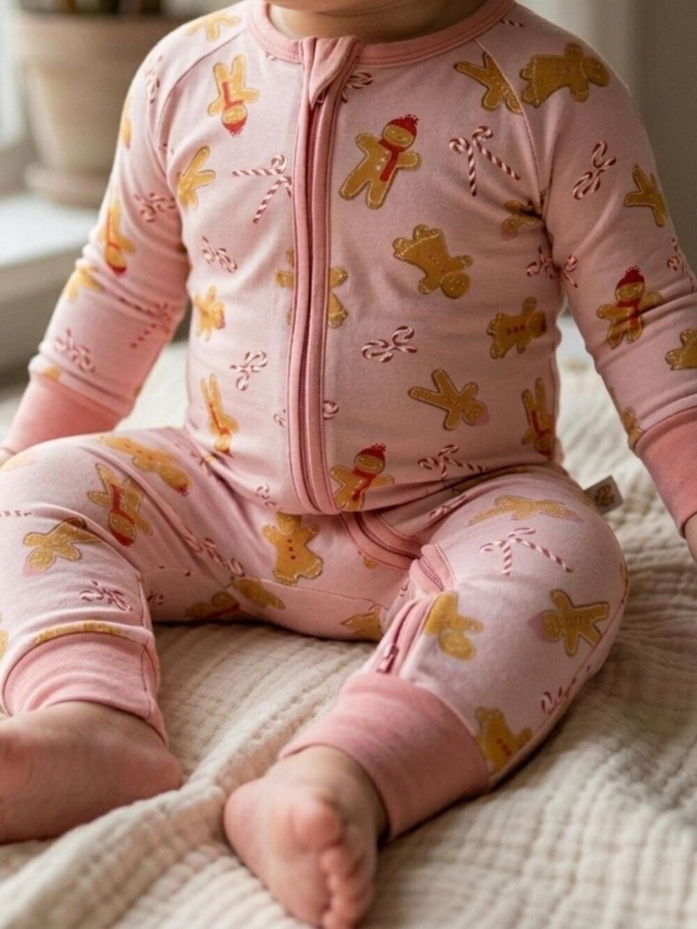 Toast + Jams Bamboo Zippy 18–24M | Pink Gingerbread Double Zipper Romper